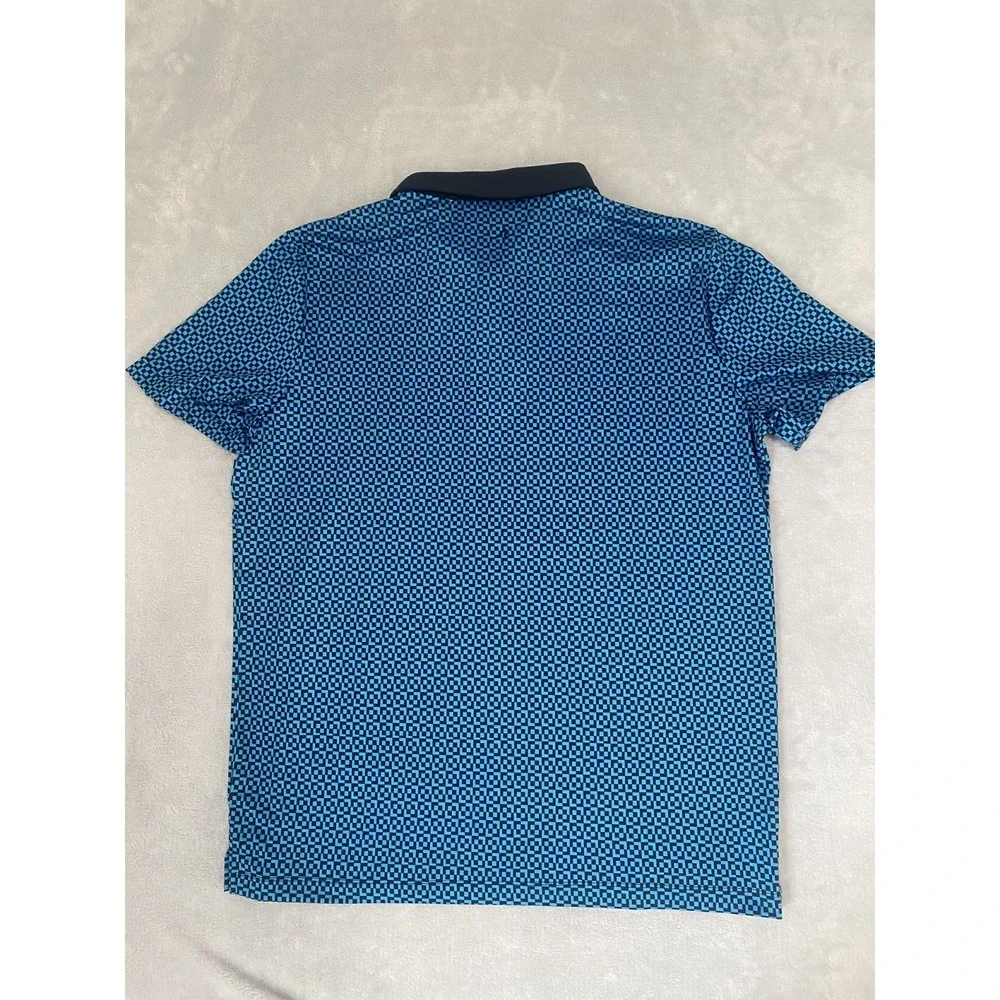 Redvanly‎ Blake Polo Shirt Mens Large Blue Tuxedo Logo Geometric Comfort Stretch - Picture 5 of 6